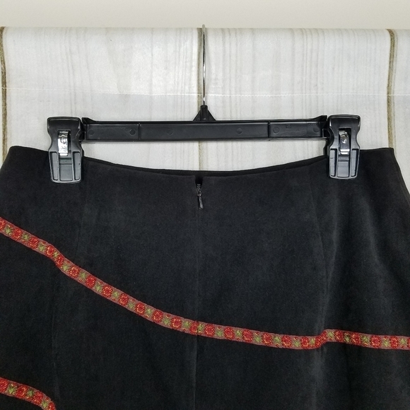 90's Y2K Vintage Silk Club Black Striped Floral Beaded Skirt Petite - Picture 4 of 8